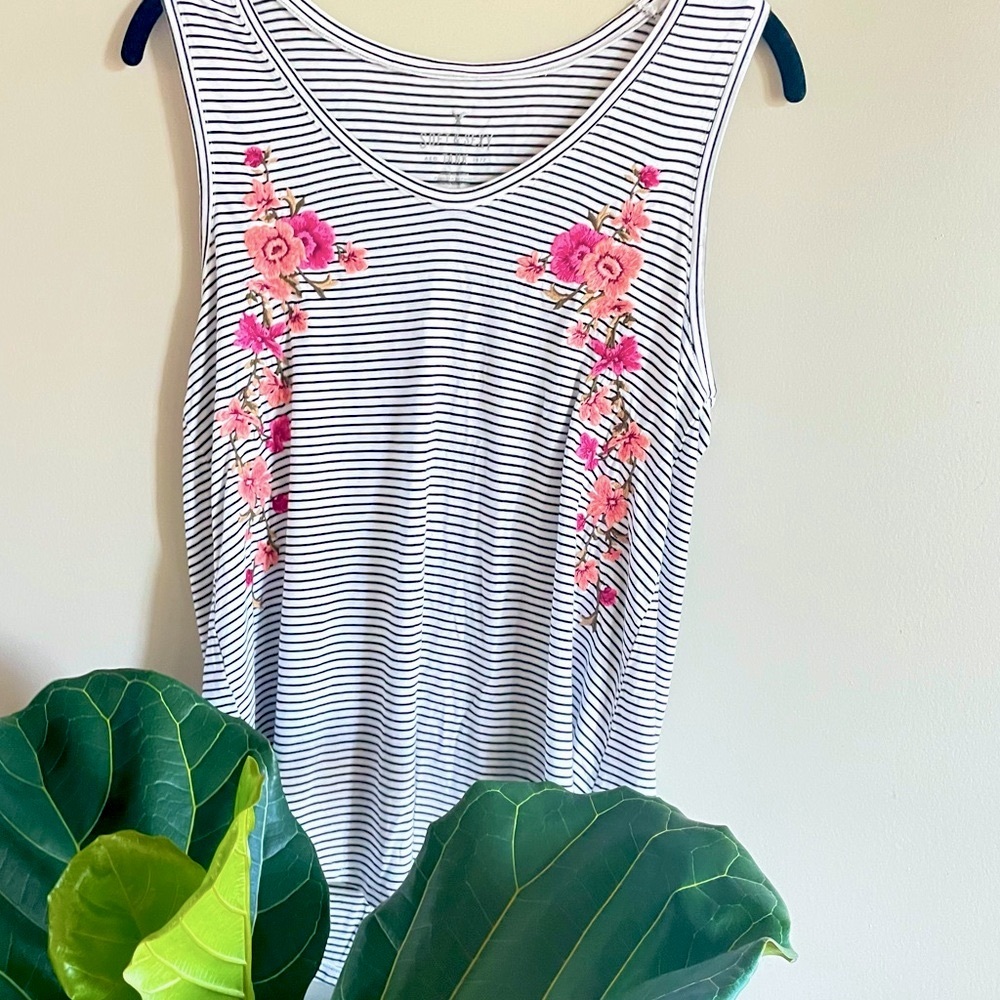 AE Striped Floral Tank Top